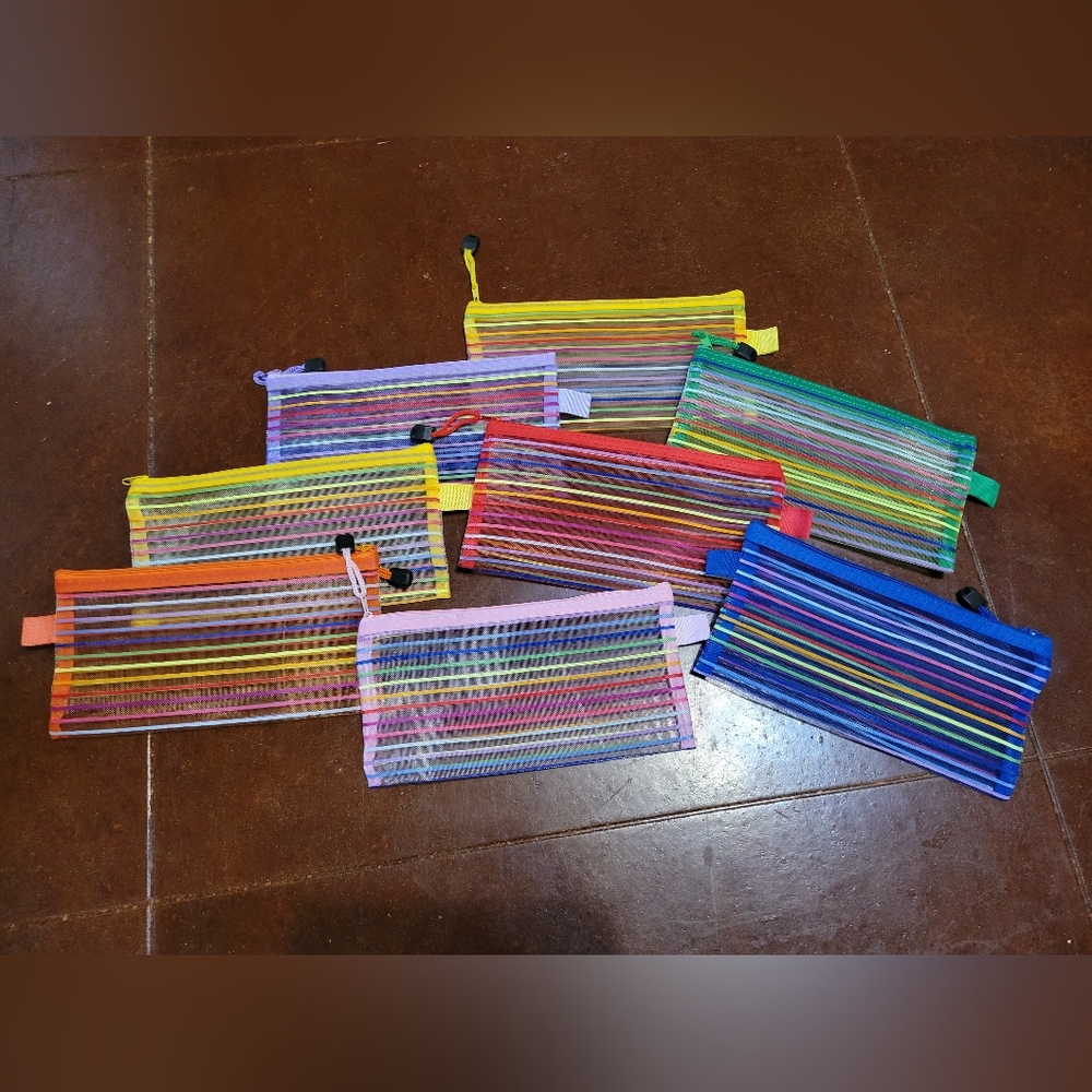 Colorful Mesh Zipper Pouches Set 8 Piece Bundle